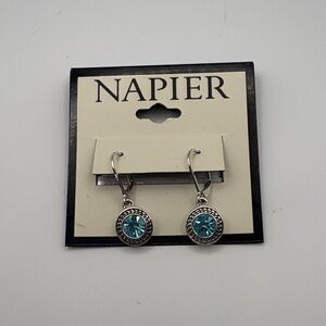 Napier Silver Tone Earrings with Blue Accents